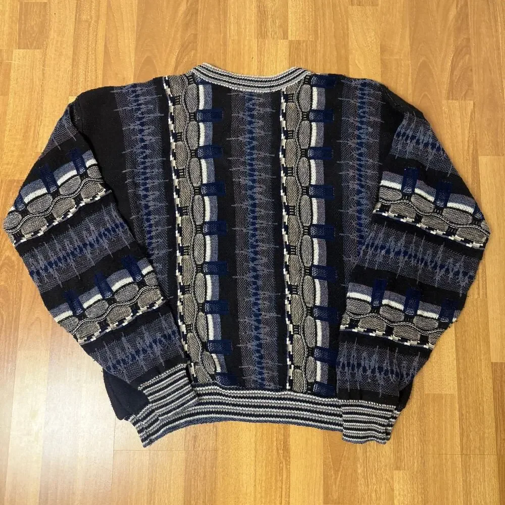 Men's Vintage 90's Alan Stuart Blue Gray 3D Knit Pullover Crewneck Sweater Sz XL